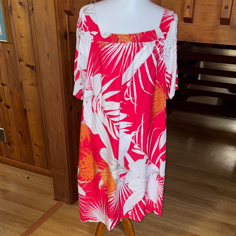 Hula Bay NWT size XL 16 Tropical Floral Ohia Flower Hawaiian Midi Dress